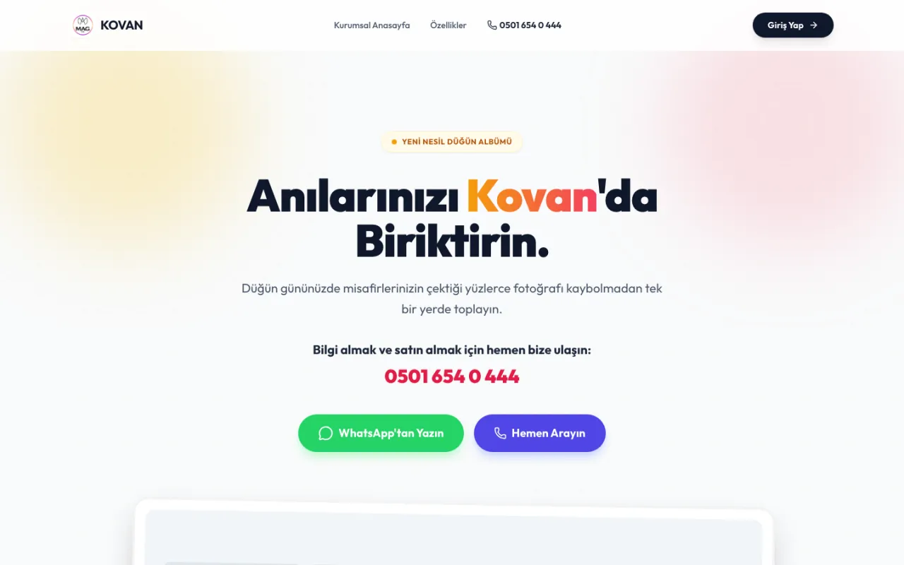 Kovan QR kodlu dijital düğün albümü tanıtım ekranı